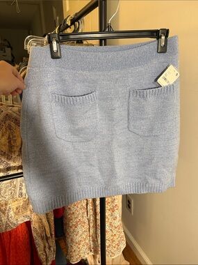 Free People Pastel Blue Knit Pocket Mini Skirt